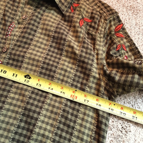 Bobbie Brooks Green Plaid Embroidered Button Cotton Tunic Size S - Picture 9 of 12